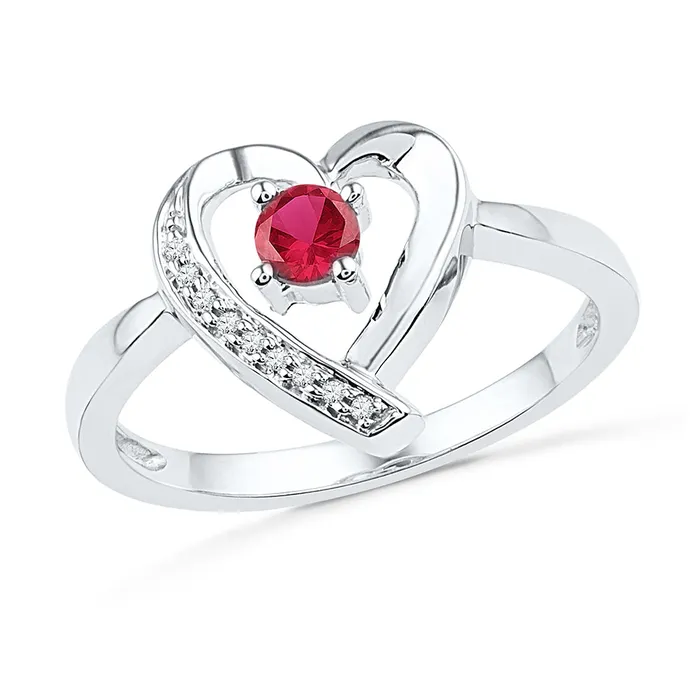 10kt White Gold Womens Round LabCreated Ruby Heart Love Ring 14 Cttw mayamila Rings