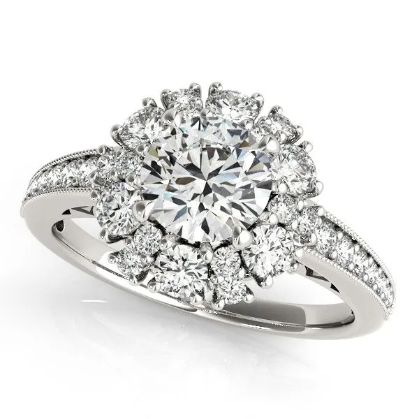 14K White Gold Antique Style Halo Round Diamond Engagement Ring 2 ct tw mayamila Rings
