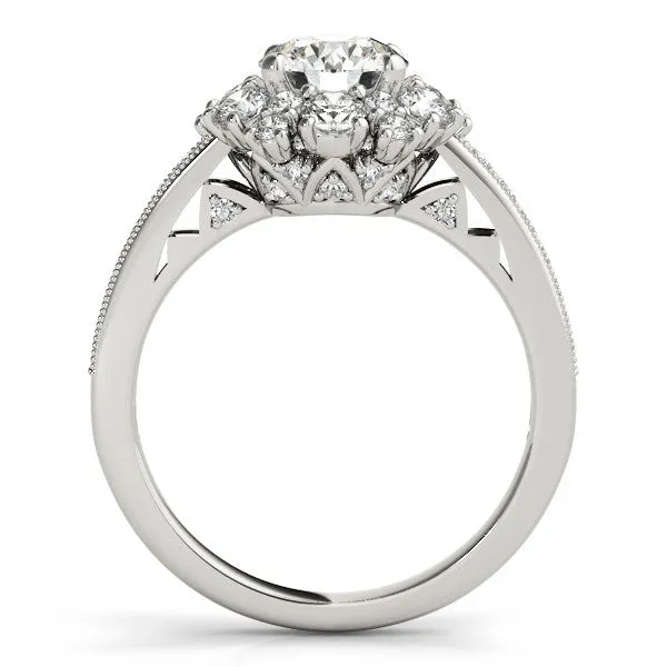 14K White Gold Antique Style Halo Round Diamond Engagement Ring 2 ct tw mayamila Rings