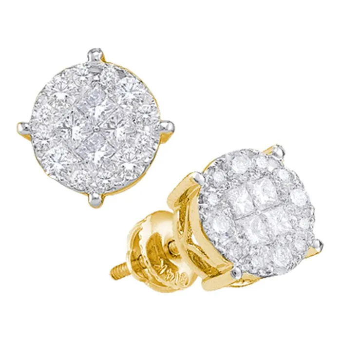 14kt Yellow Gold Womens Princess Round Diamond Soleil Cluster Earrings 12 Cttw mayamila Earrings 14kt Yellow Gold Womens Princess Round Diamond Soleil Cluster Earrings 12 Cttw mayamila Earrings