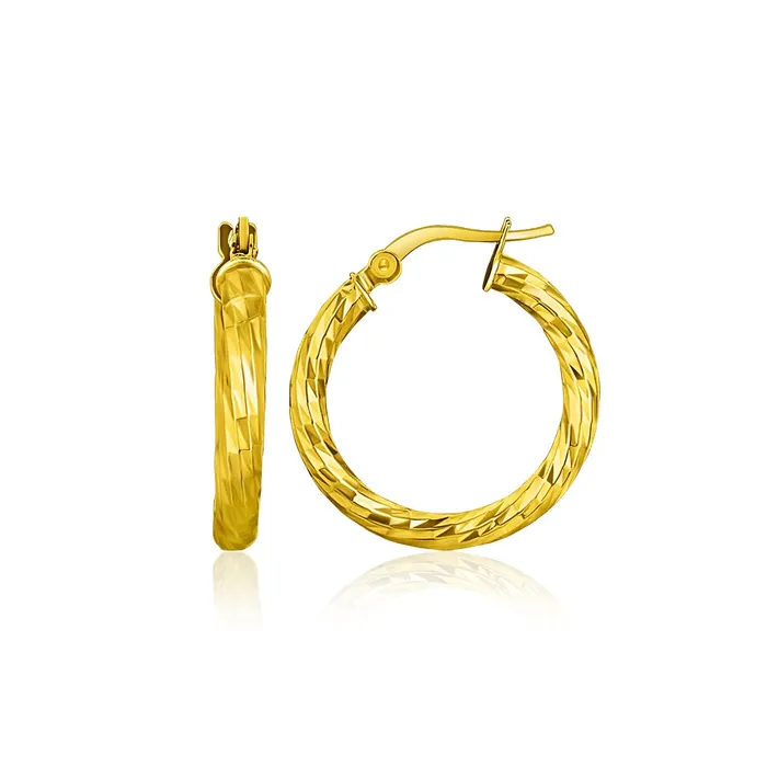 Earrings 14k Yellow Gold Hoop Earrings with Diamond Cut Style MayaMila