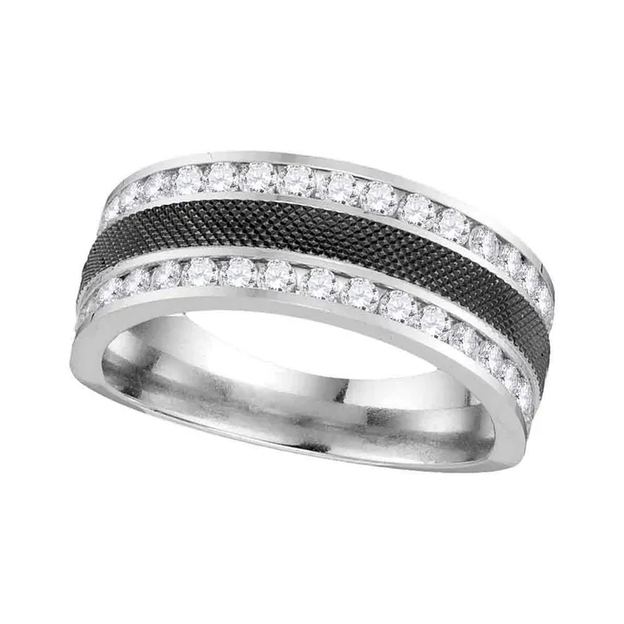 mayamila 14kt White Gold Mens Round Diamond Double Row Wedding Band 100 Cttw Rings mayamila 14kt White Gold Mens Round Diamond Double Row Wedding Band 100 Cttw Rings