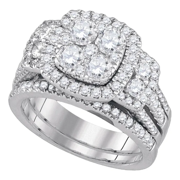 mayamila 14kt White Gold Womens Round Diamond Cluster Bridal Wedding Engagement Ring Band Set 200 Cttw Rings mayamila 14kt White Gold Womens Round Diamond Cluster Bridal Wedding Engagement Ring Band Set 200 Cttw Rings