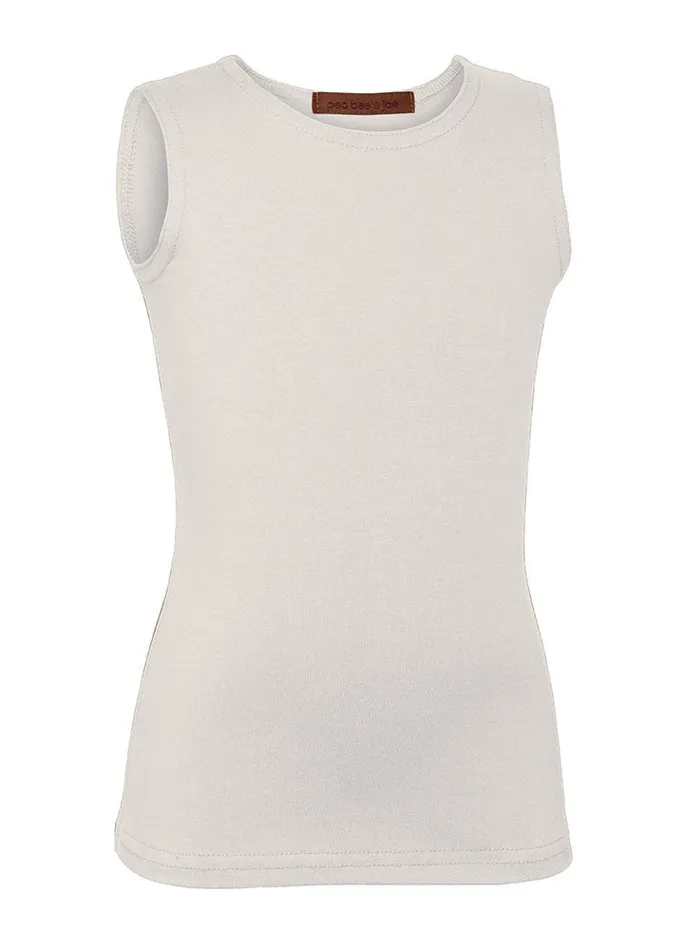 PBJ Girls Lycra Sleeveless Shell OffWhite Pea Bee Jae Rings