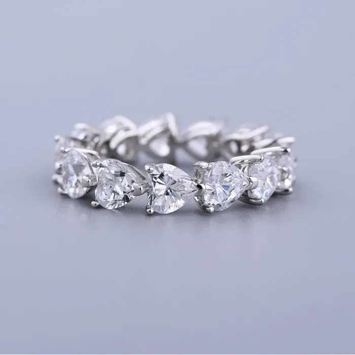 Shineofdiamond Rings Eternity Heart Cut Wedding Band in Sterling Silver