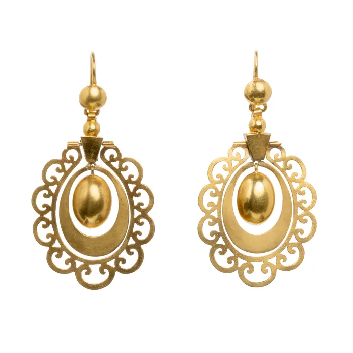 Bell Bird Antiques Earrings Victorian Era Gold Earrings
