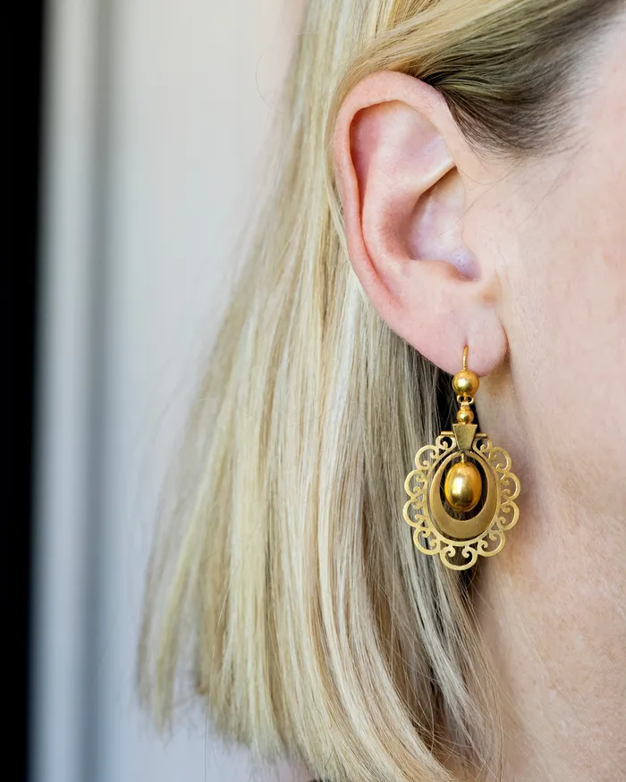 Bell Bird Antiques Earrings Victorian Era Gold Earrings