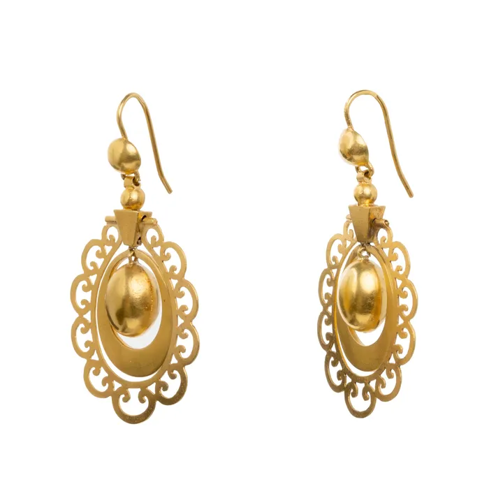 Bell Bird Antiques Earrings Victorian Era Gold Earrings