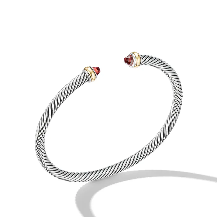 Bracelets David Yurman Classic Cable Bracelet in Sterling Silver with 18K Yellow Gold and Garnets 4mm