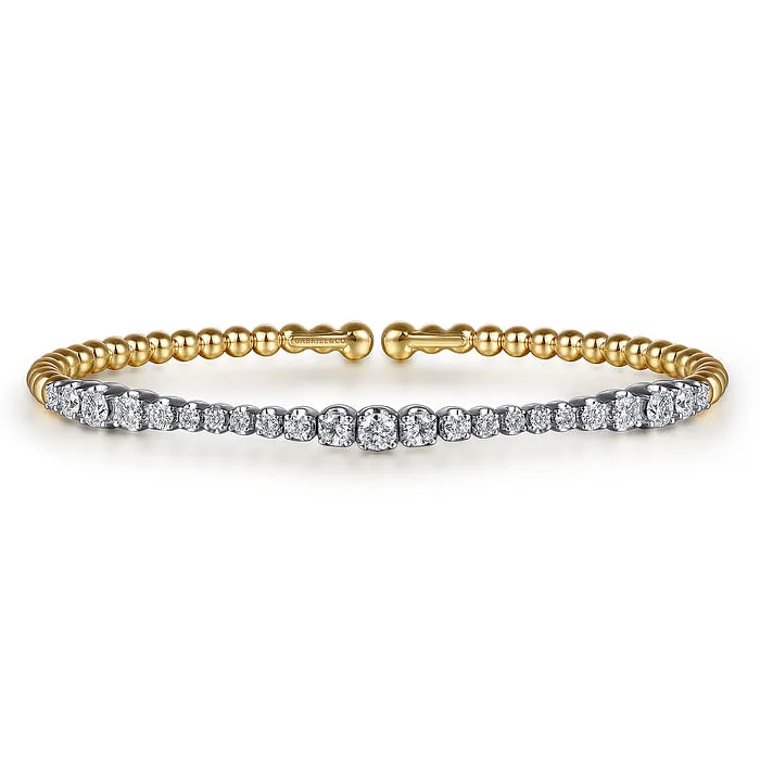 Bracelets GABRIEL CO 14K White Yellow Gold Bujukan Beads and Graduating Diamond Split Bangle Bracelet