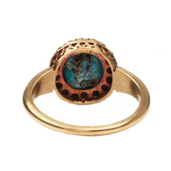 Rings Bell Bird Antiques Victorian Era Gold Turquoise and Rose Cut Diamond Cluster Ring
