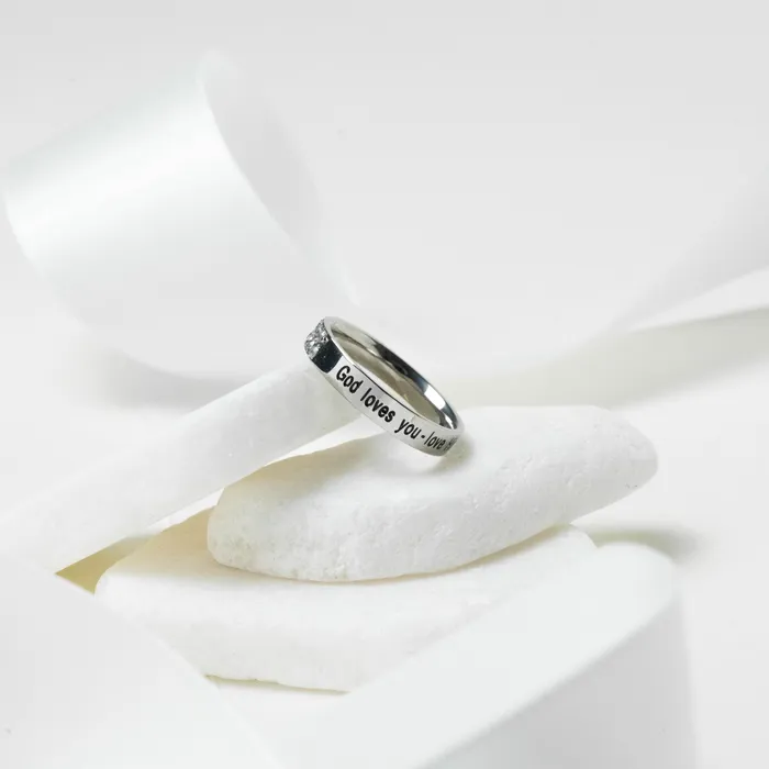 Rings God Loves You Double Diamond CZ Silver Ring Forever Truth