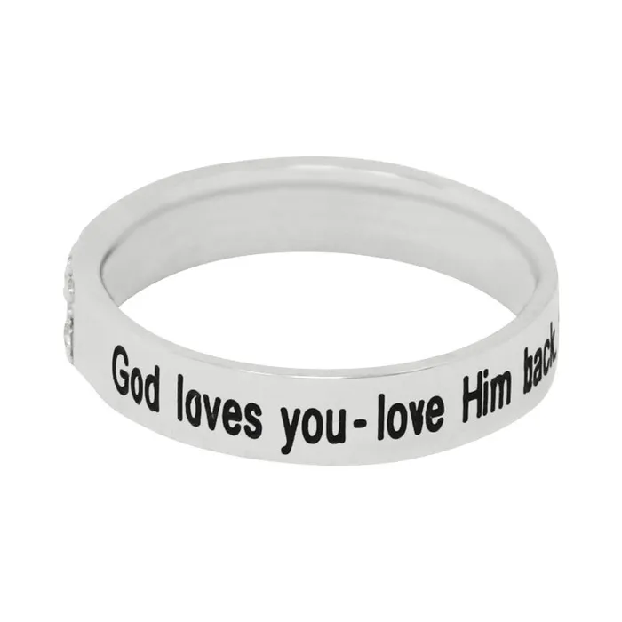 Rings God Loves You Double Diamond CZ Silver Ring Forever Truth