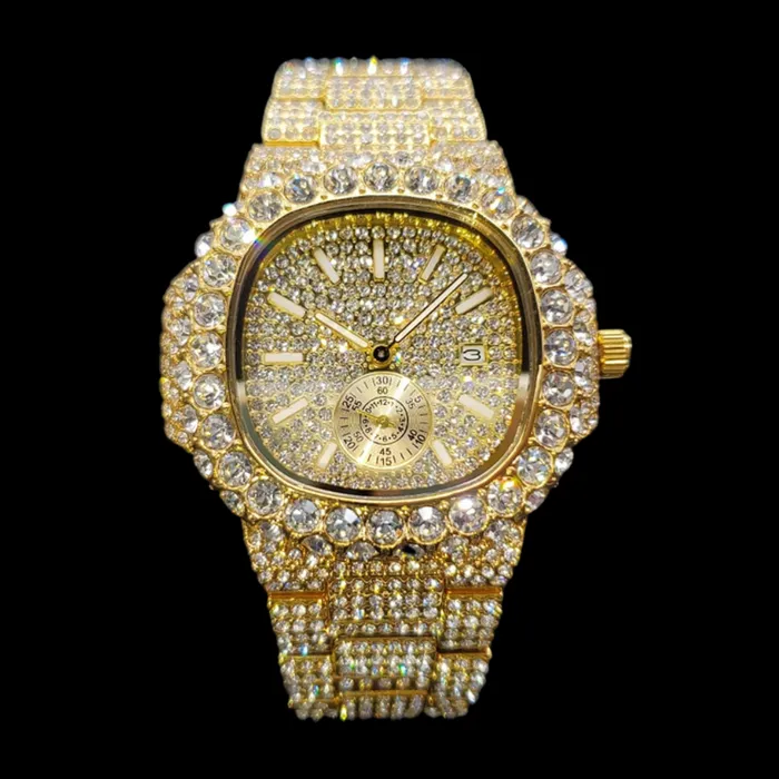 VVS Watches VVS Full Ice Date Special Minute Hand Iced Out Diamond Watch
