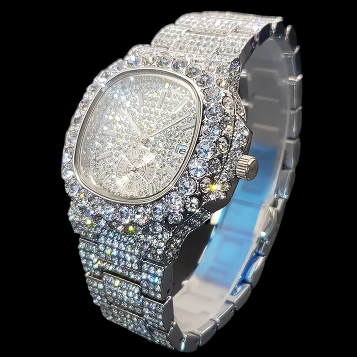 VVS Watches VVS Full Ice Date Special Minute Hand Iced Out Diamond Watch