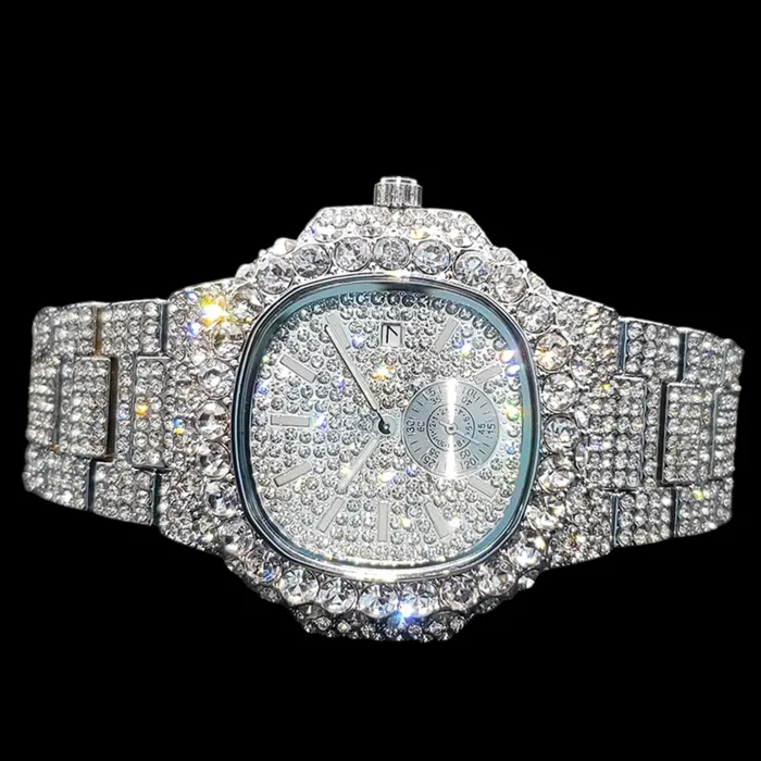VVS Watches VVS Full Ice Date Special Minute Hand Iced Out Diamond Watch