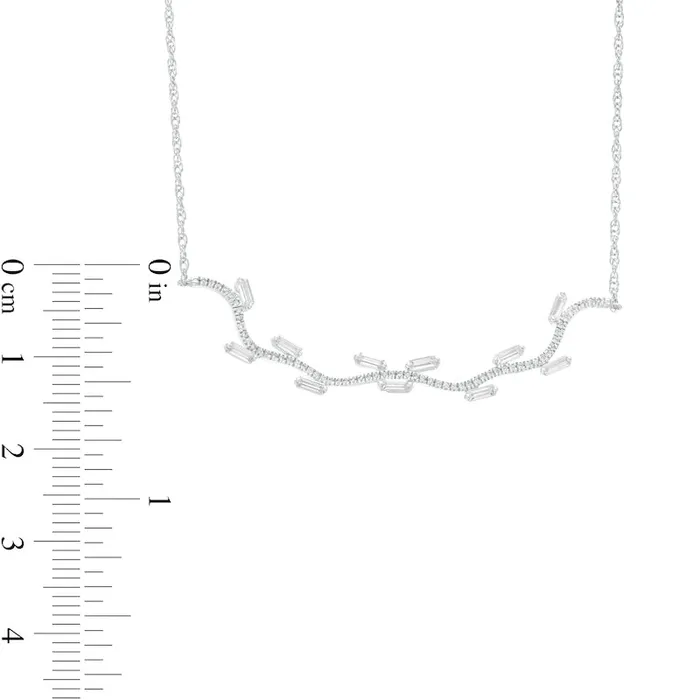 033 CT TW Baguette Natural Diamond Scatter Wave Necklace in 10K White Gold Goldia Necklaces