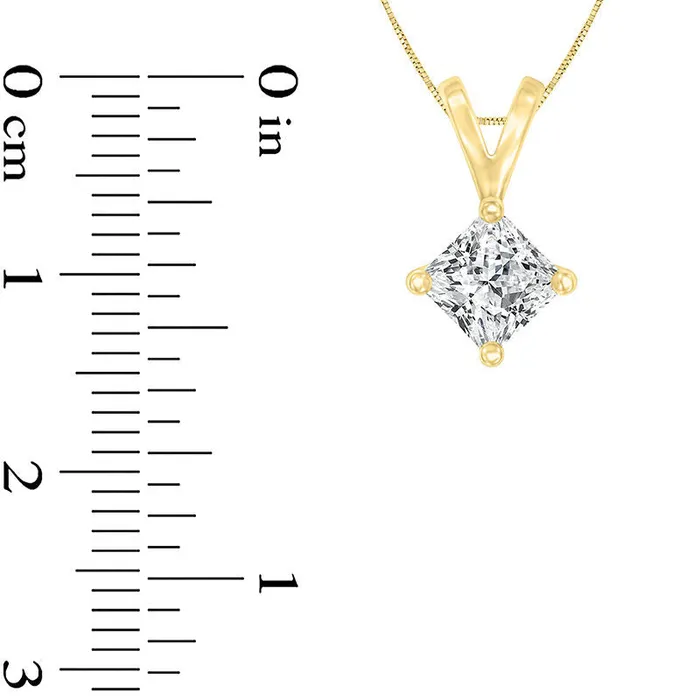 1 CT Certified PrincessCut Natural Clarity Enhanced Solitaire Pendant in 14K Gold ISI2 Goldia Necklaces 1 CT Certified PrincessCut Natural Clarity Enhanced Solitaire Pendant in 14K Gold ISI2 Goldia Necklaces