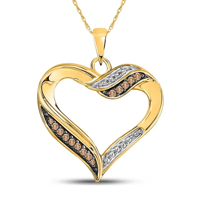 10k Yellow Gold Round Brown Diamond Heart Pendant 110 Cttw gndatlanta Necklaces 10k Yellow Gold Round Brown Diamond Heart Pendant 110 Cttw gndatlanta Necklaces