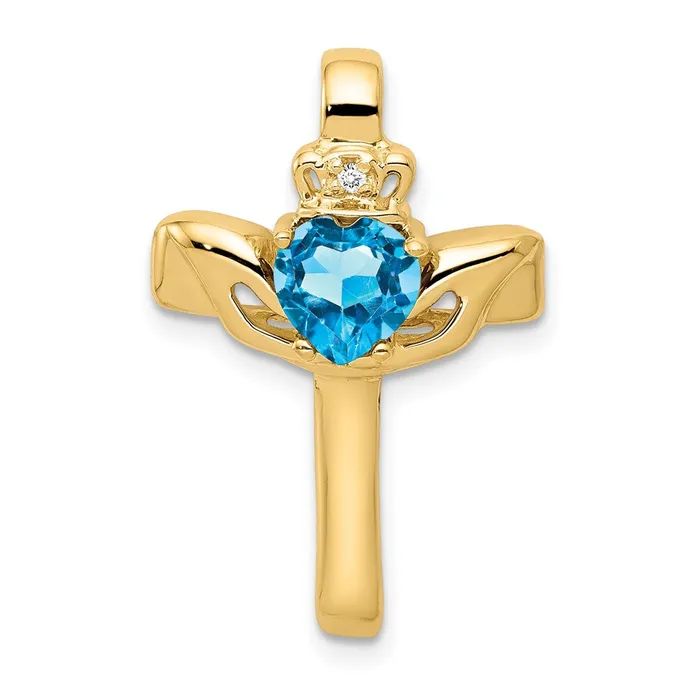 14k 6mm Claddagh Blue Topaz VS Diamond Cross Pendant Goldiacom Necklaces 14k 6mm Claddagh Blue Topaz VS Diamond Cross Pendant Goldiacom Necklaces