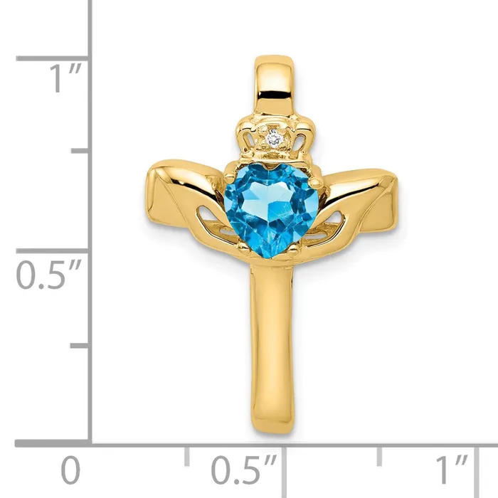 14k 6mm Claddagh Blue Topaz VS Diamond Cross Pendant Goldiacom Necklaces