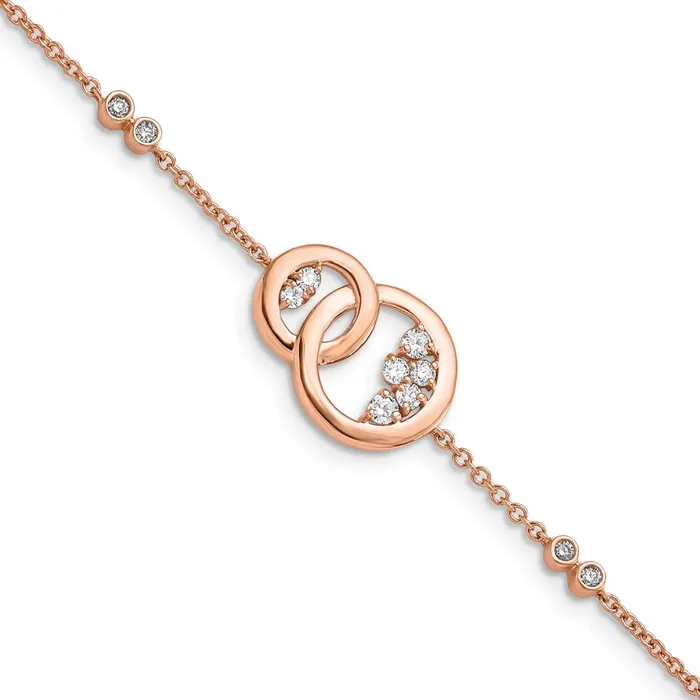 14k Rose Gold Natural Diamond Double Circle wStar Dangle 7in Bracelet goldiaca Bracelets