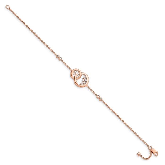 14k Rose Gold Natural Diamond Double Circle wStar Dangle 7in Bracelet goldiaca Bracelets