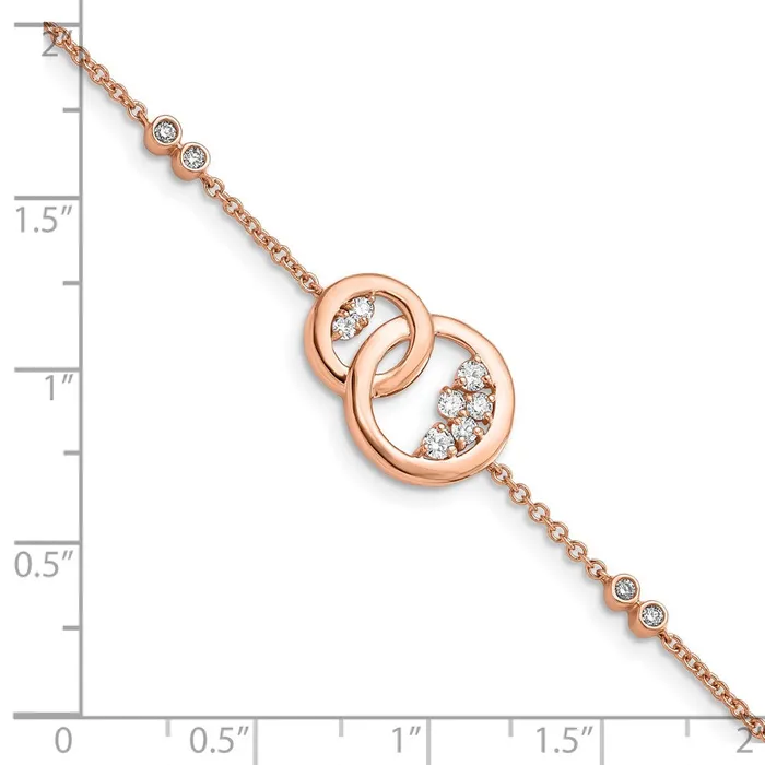 14k Rose Gold Natural Diamond Double Circle wStar Dangle 7in Bracelet goldiaca Bracelets