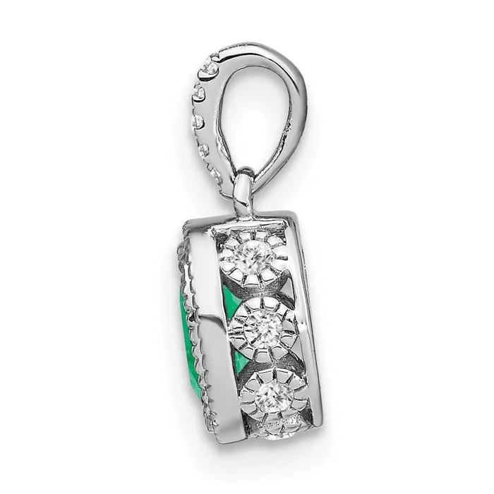 14k White Gold Oval Emerald and Real Diamond Pendant Goldia Necklaces