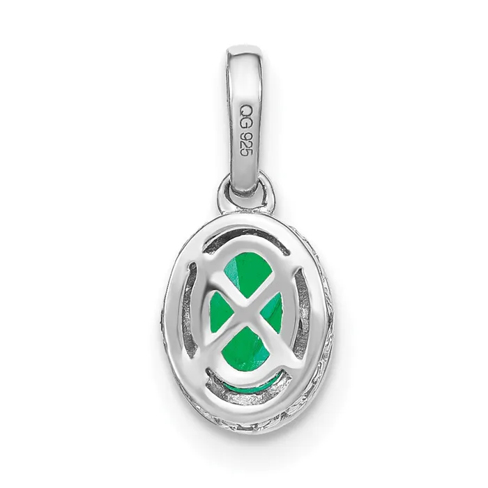 14k White Gold Oval Emerald and Real Diamond Pendant Goldia Necklaces