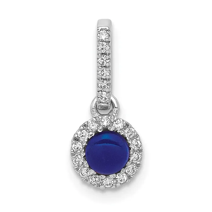 14k White Gold Real Diamond and Cabochon 47 Sapphire Halo Pendant Goldia Necklaces 14k White Gold Real Diamond and Cabochon 47 Sapphire Halo Pendant Goldia Necklaces