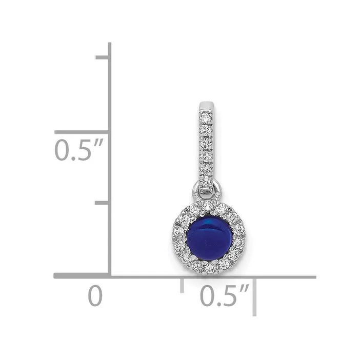 14k White Gold Real Diamond and Cabochon 47 Sapphire Halo Pendant Goldia Necklaces