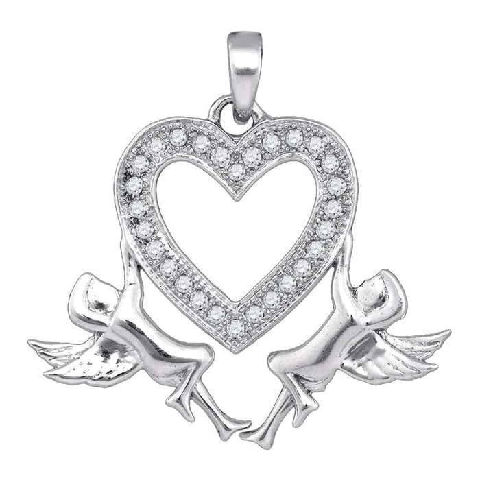 14k White Gold Round Diamond Heart Angel Cherub Pendant 110 Cttw gndatlanta Necklaces 14k White Gold Round Diamond Heart Angel Cherub Pendant 110 Cttw gndatlanta Necklaces