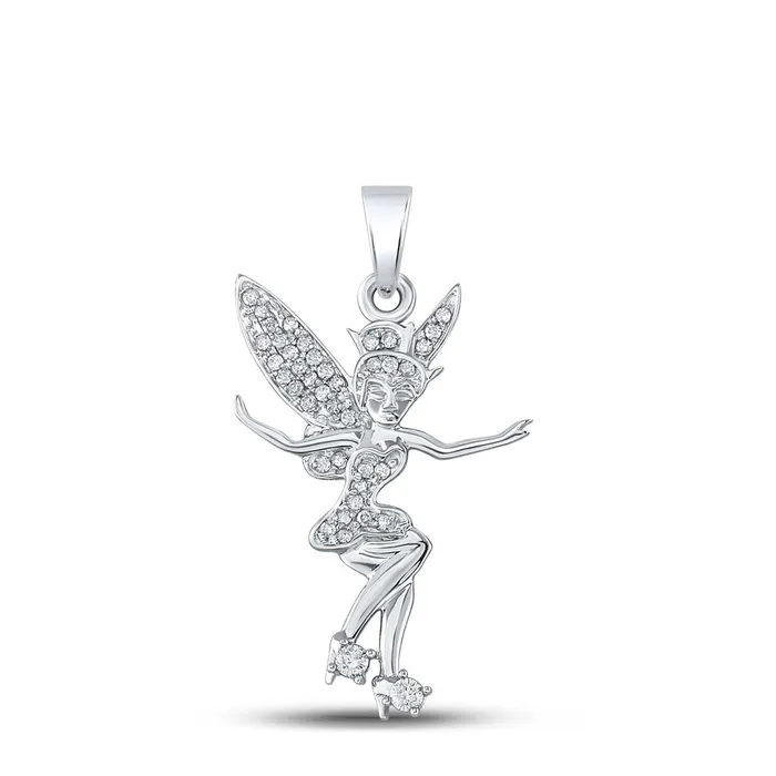 14k White Gold Round Diamond Tinkerbell Fairy Sprite Pendant 14 Cttw gndatlanta Necklaces 14k White Gold Round Diamond Tinkerbell Fairy Sprite Pendant 14 Cttw gndatlanta Necklaces