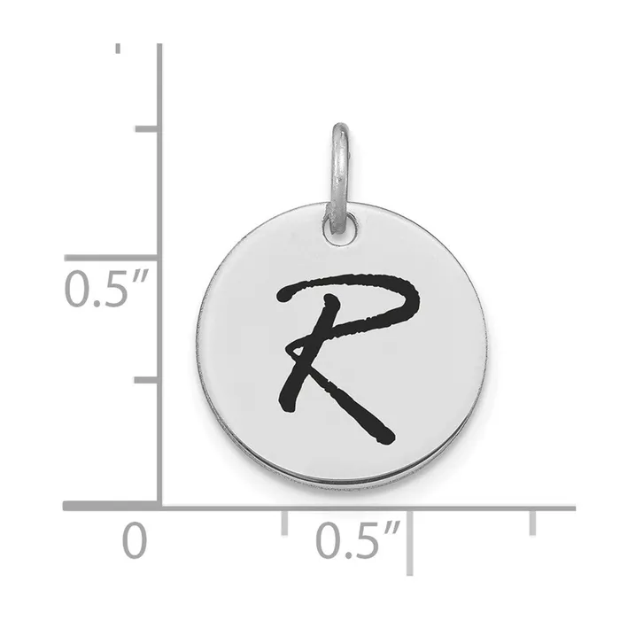 14k White Goldw Polished Black Enamel Letter R Initial Disk Charm Goldia Charm Necklaces