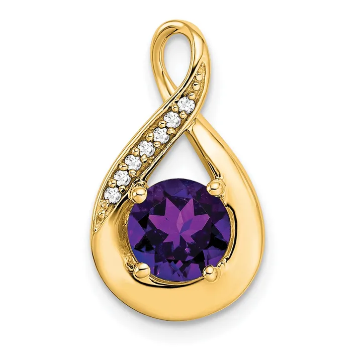 14k Yellow Gold Amethyst and Real Diamond Pendant Goldia Necklaces