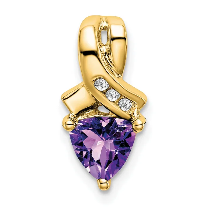 14K Yellow Gold Trillion Amethyst and Real Diamond Pendant Goldia Necklaces 14K Yellow Gold Trillion Amethyst and Real Diamond Pendant Goldia Necklaces