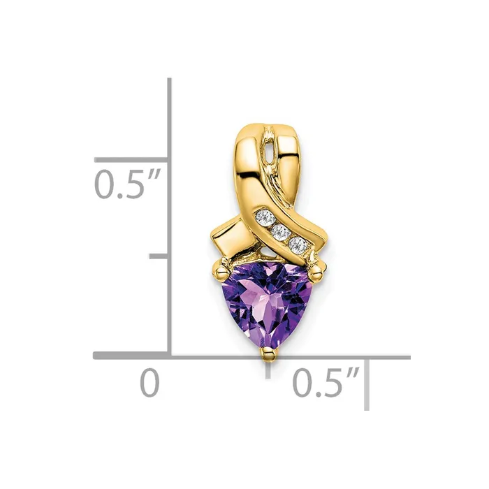 14K Yellow Gold Trillion Amethyst and Real Diamond Pendant Goldia Necklaces