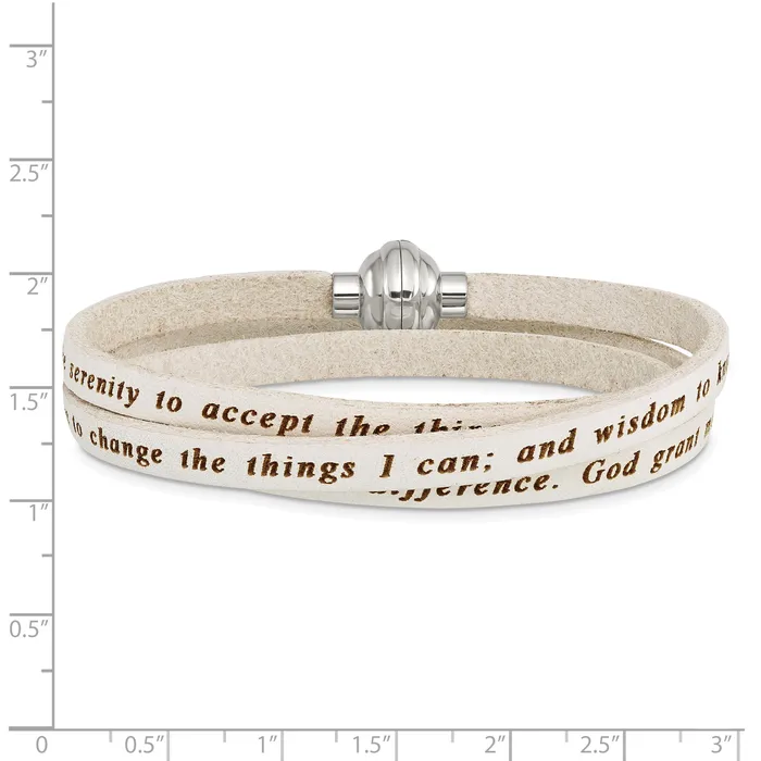 AMEN Stainless Steel Serenity Prayer White Leather Wrap with Magnetic Clasp 235 Inch Bracelet Goldia Bracelets