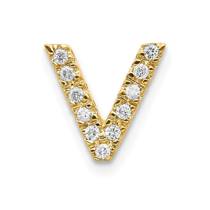 Charm Necklaces 14K Yellow Gold Real Diamond Initial V Charm Goldia