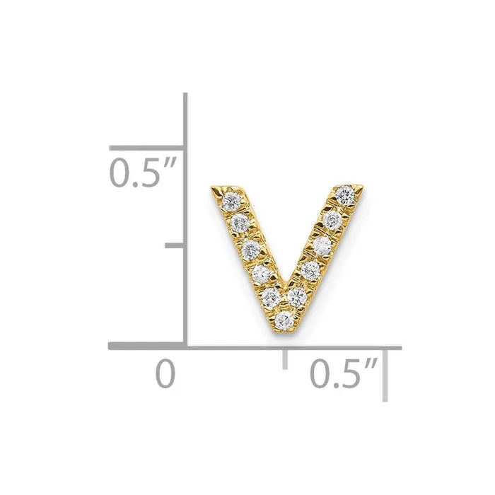 Charm Necklaces 14K Yellow Gold Real Diamond Initial V Charm Goldia