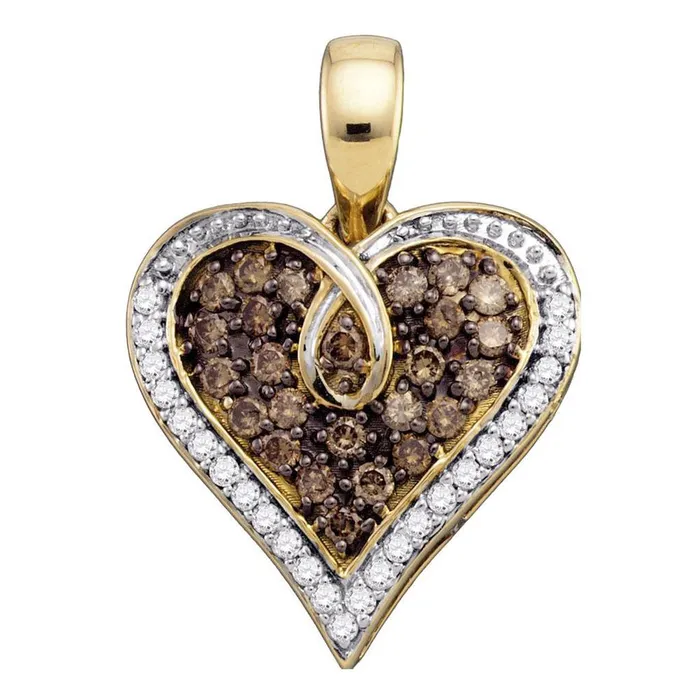 gndatlanta 10k Yellow Gold Round Brown Diamond Heart Pendant 12 Cttw Necklaces gndatlanta 10k Yellow Gold Round Brown Diamond Heart Pendant 12 Cttw Necklaces