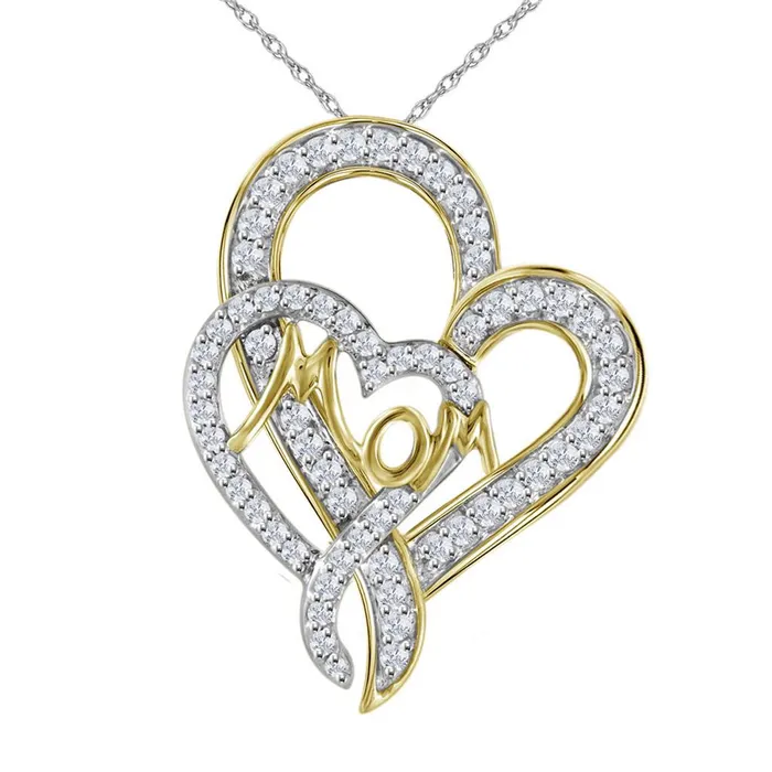 gndatlanta Necklaces 10k Yellow Gold Round Diamond Double Heart Mom Pendant 13 Cttw gndatlanta Necklaces 10k Yellow Gold Round Diamond Double Heart Mom Pendant 13 Cttw