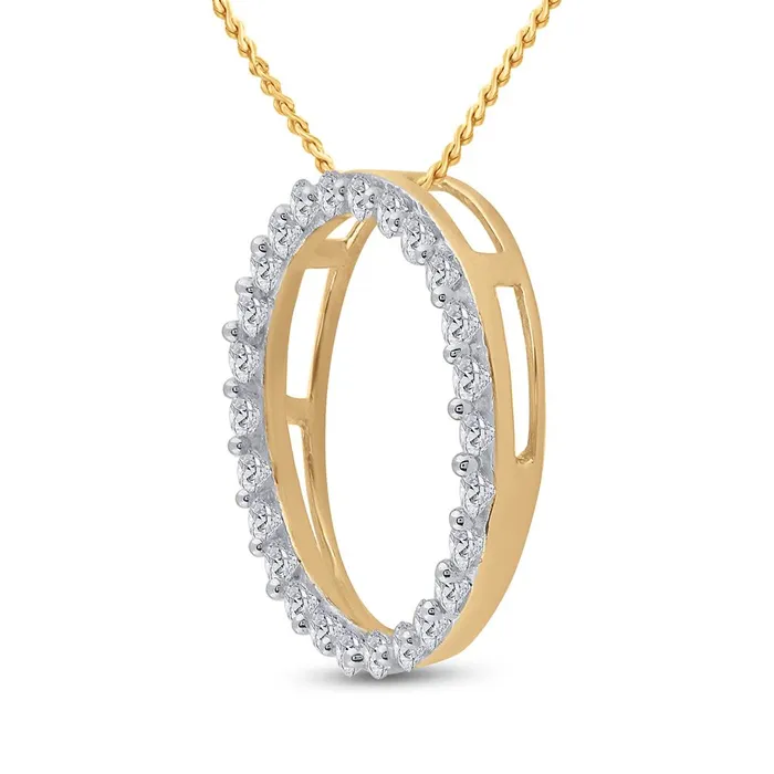 gndatlanta Necklaces 14k Yellow Gold Round Diamond Circle Outline Pendant 12 Cttw