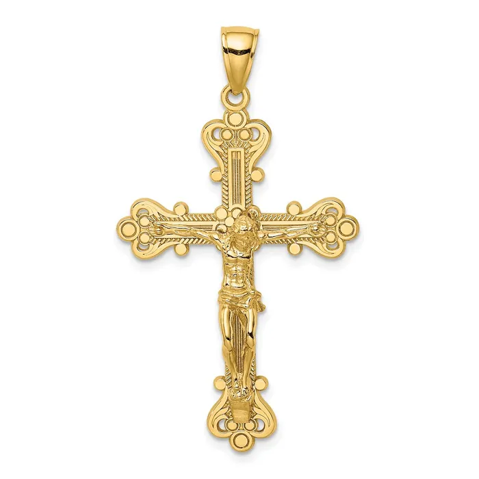 Goldia 14k Yellow Gold Engraved Crucifix Charm Charm Necklaces