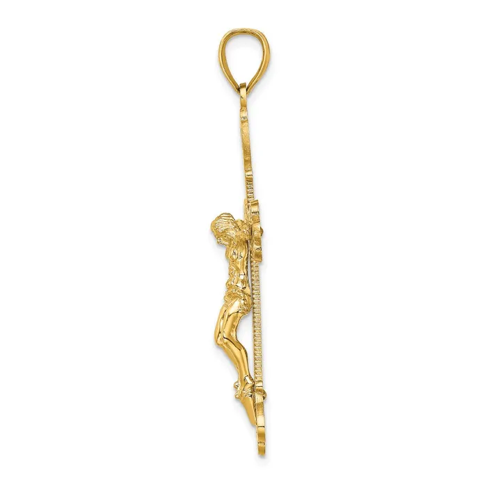 Goldia 14k Yellow Gold Engraved Crucifix Charm Charm Necklaces