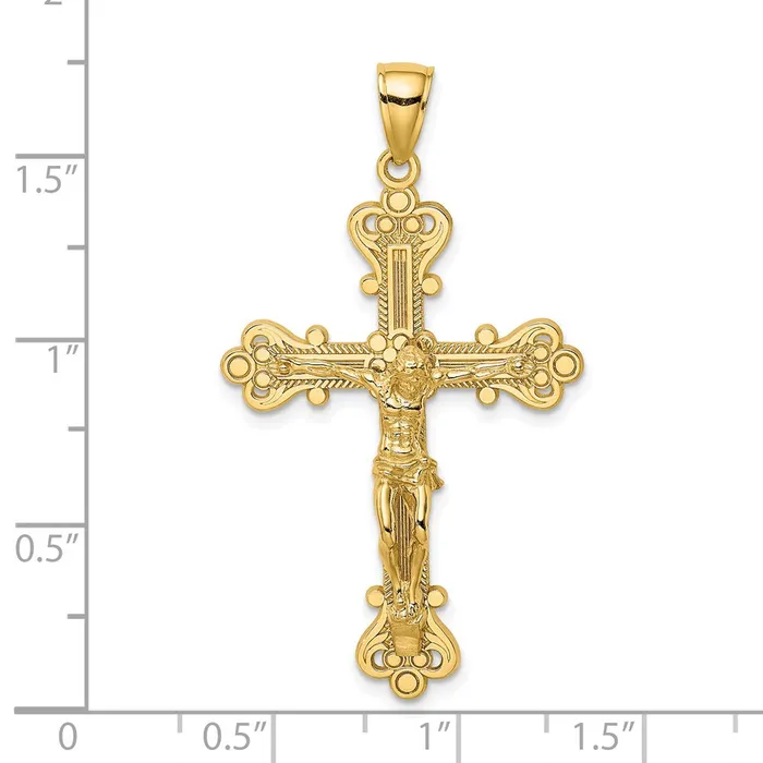 Goldia 14k Yellow Gold Engraved Crucifix Charm Charm Necklaces