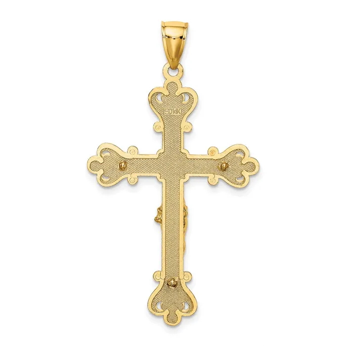 Goldia 14k Yellow Gold Engraved Crucifix Charm Charm Necklaces