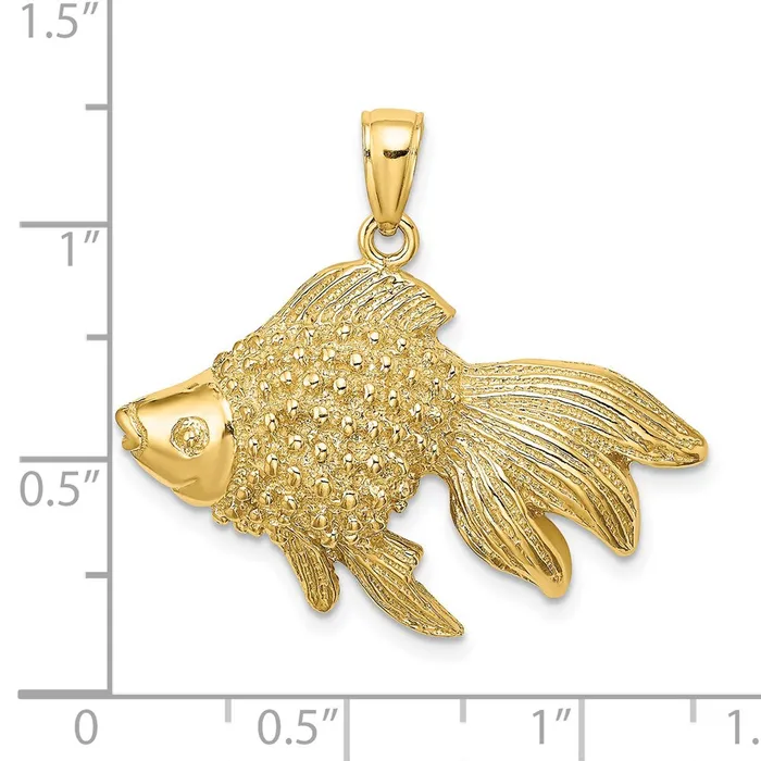 Goldia Charm Necklaces 14k Yellow Gold 2D Engraved Striped Fish Charm