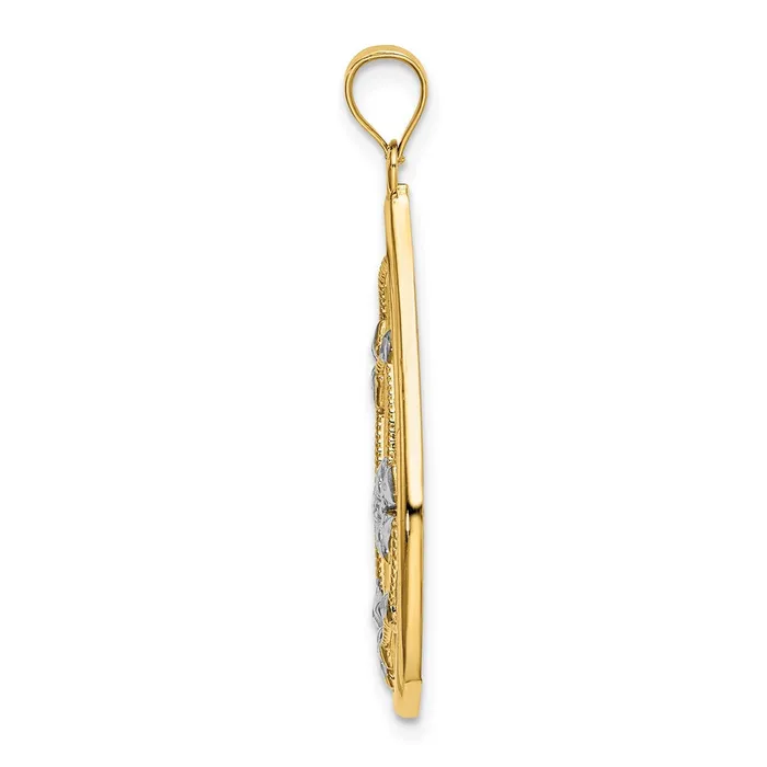 Goldia Charm Necklaces 14k Yellow Rhodium Gold w White Rhodium Flowers In Teardrop Frame Charm